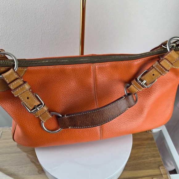 Dooney & Bourke Small O-Ring Slouch Shoulder Bag Orange Pebble Leather Purse - Picture 5 of 14